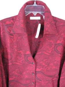 Coldwater Creek French Cuffed Paisley Jacquard Blouse  