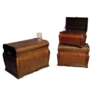  3 Bombay style rattan trunks w/ handles