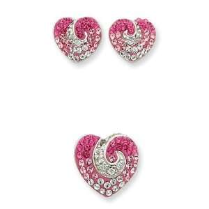   CZ Crystal Heart Earrings And Pendent Set in Sterling Silver: Jewelry
