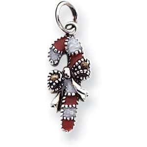  Enameled Marcasite Candy Cane Charm, Sterling Silver 