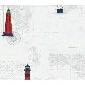  Lighthouse Map Light Blue Navy Wallpaper