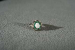 ANTIQUE STERLING SILVER OVAL OPAL 10 ROUND EMERALD BOLD REGAL FANCY 