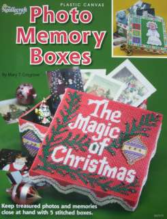 PHOTO MEMORY BOXES, Plastic Canvas Book, NEW 5 Patterns  