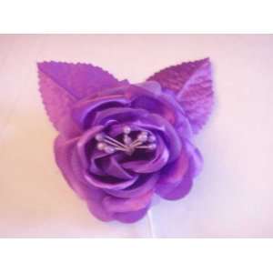   Silk Roses Wedding Favor Flower Corsage Pick   Purple 