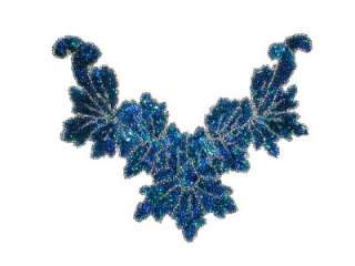 Sequin Bead Applique Belly Dance Motif Necklace Blue  