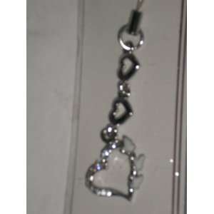   Charm, 2.25, 3 Hearts, Clear Stone, White Butterfly 