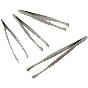   Flat Tipped Stainless Steel Tweezers. 3 1/2 Long