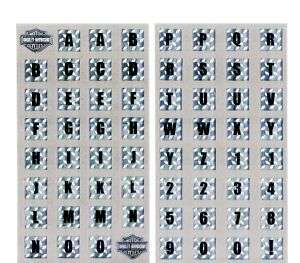 Harley Davidson Silver Mylar Alphabet Numbers Stickers  
