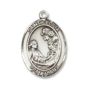 Sterling Silver St. Cecilia Medal Pendant with 24 Stainless Steel 