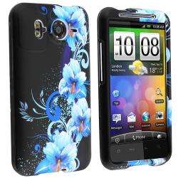 Black/ Flower Rubber Coated Case for HTC Inspire 4G/ Desire HD 