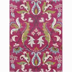 Bajrang Hand tufted Pink Floral Wool Rug (5 x 7)  Overstock