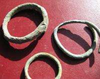 Ancient VIKING Artifact   3 Bronze HAIR RINGS? T50  
