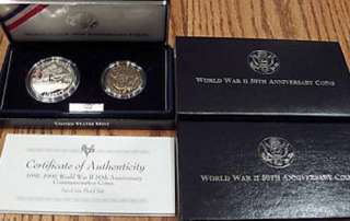 1993 World War II 50th Anniversary 2 Coin US Mint Set Proof Silver 