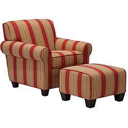 Mira 8 way Hand tied Red Arm Chair and Ottoman  Overstock