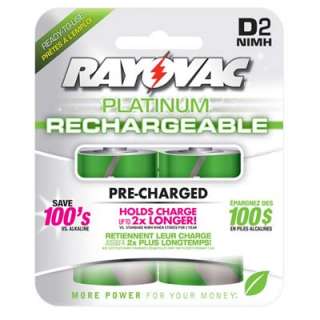 Rayovac PL713 2 Platinum D Rechargeable Batteries 2pk  