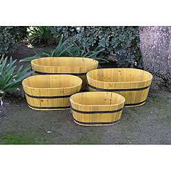 Yellow Cedar Wood Oval Garden Barrels (Set of 4)  