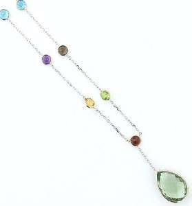   Multi Colored Gemstone Necklace With A Pear Shape Drop 18 New  