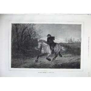   1871 Fine Art Belated Traveller Man Riding Horse Print: Home & Kitchen