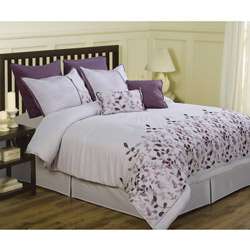 Embroidered Leaves Plum 8 piece Comforter Set  Overstock