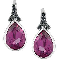 Sterling Silver Pink Topaz and Black Diamond Earrings  