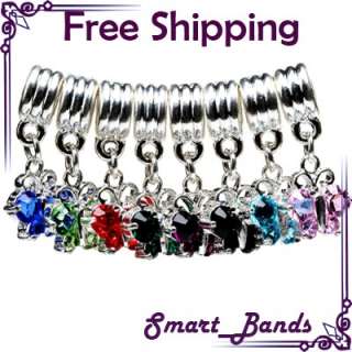 Silver BUTTERFLY pendant crystal bead for European bracelet charm free 