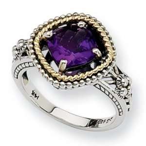  Sterling Silver and 14k 2.10ct Amethyst Ring Jewelry