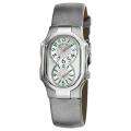 Philip Stein Womens Signature Grey Leather Strap Dual Time Watch 