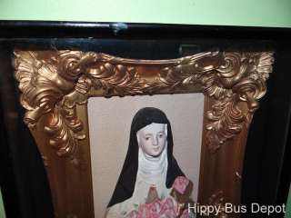Vintage Shadowbox Statue of St. Therese of The Child Jesus Pray For Us 