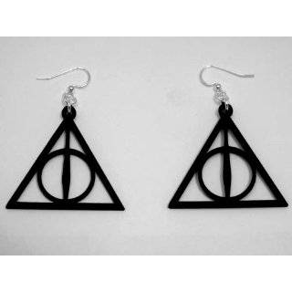 Black Satin Harry Potter Deathly Hallows Wooden Earrings by 