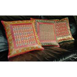 Set of 3 Brocaded Beadwork Cushion Covers (India)  