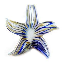Murano style Glass White/ Gold/ Blue Star Pendant  Overstock