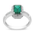 10k White Gold Created Emerald and Diamond Accent Ring