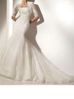   Watteau Ivory Lace Mermaid/Trumpet Zip Wedding Dress/Prom Gown  