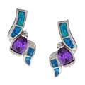 La Preciosa Sterling Silver Created Blue Opal Celtic Knot Earrings 