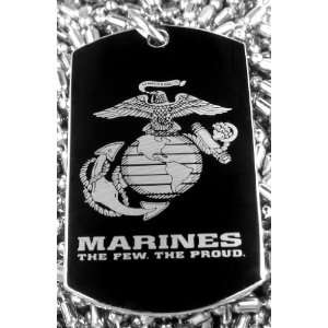  US Marine Corps Insignia Engraved Dogtag Necklace w/Chain 