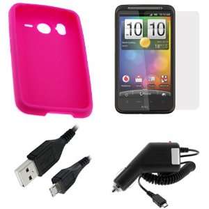  GTMax Hot Pink Soft Silicone Case + Car Charger + USB Sync 