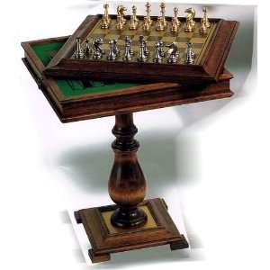   Antique Pedestal Chess Checkers & Backgammon Game Table: Toys & Games