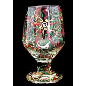 Regal Poinsettia Design   Hand Painted   High Ball   Drinking Glass 