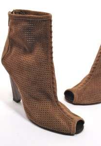   Brown Perforated SUEDE OPEN Toe Ankle BOOTIE FASHIONISTA US 8M  