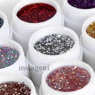 Nail Art 12 Colour Glitter UV Gel For UV lamp Brush Pen Topcoat Primer 