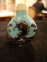 Blue Peking Glass Snuff Bottle with Engraved Fish  