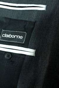 mens charcoal gray CLAIBORNE 2pc suit designer worsted wool business 