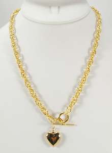 10K Gold 18  Chain Toggle Necklace 14K Heart Pendant  