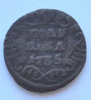   Russia 1735 POLUSHKA Old Copper Coin VF ANNA IOANOVNA Era  