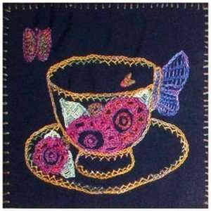 Floral Teacup Quilt Block African Folklore Embroidery Kit 8x8 