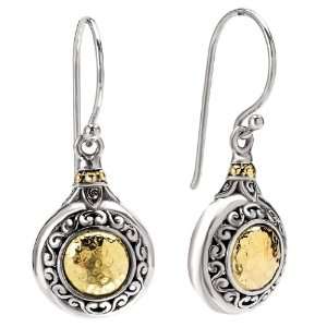  925 Silver Hammered Circle Dangle Earrings with 18k Gold 