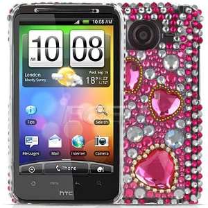     PINK HEARTS CRYSTAL BLING BACK CASE FOR HTC DESIRE HD Electronics