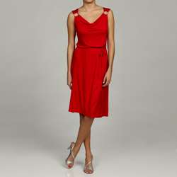 Ellen Parker Womens Red Cowlneck Knit Dress  