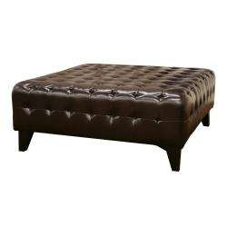 Pemberly Dark Brown Bonded Square Leather Ottoman  Overstock