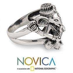 Mens Sterling Silver Lord Ganesha Ring (Indonesia)  